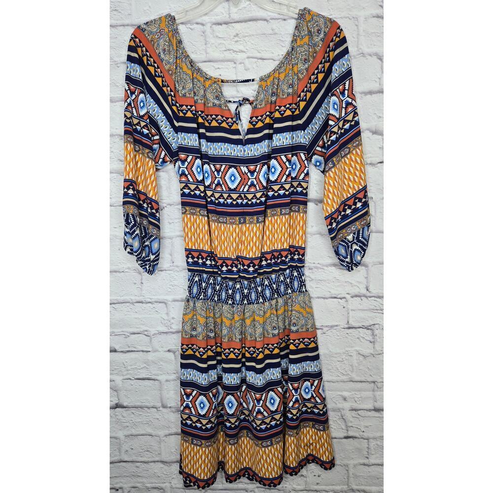 Betsey Johnson Dress Womens 8 Peasant Smocked Waist Boho Aztec - Picture 4 of 8